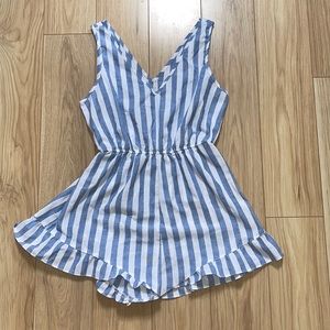 Blue & White Vertically Striped Romper